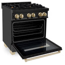 ZLINE Autograph Edition 30 in. 4.0 cu. ft. Dual Fuel Range with Gas Stove and Electric Oven in Black Stainless Steel with Accents (RABZ-30) - MyBBQDirect