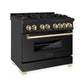 ZLINE 36 in. Autograph Edition Kitchen Package with Black Stainless Steel Dual Fuel Range and Range Hood with Polished Gold Accents (2AKP-RABRH36-G)