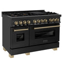 ZLINE 48 in. Autograph Edition Kitchen Package with Black Stainless Steel Dual Fuel Range and Range Hood with Champagne Bronze Accents (2AKP-RABRH48-CB) - MyBBQDirect