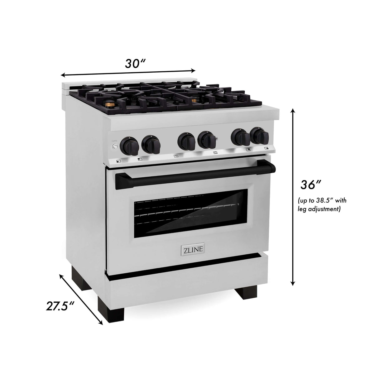 ZLINE 30 in. Autograph Edition Kitchen Package with Stainless Steel Dual Fuel Range and Range Hood with Matte Black Accents (2AKP-RARH30-MB) - MyBBQDirect