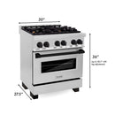 ZLINE 30 in. Autograph Edition Kitchen Package with Stainless Steel Dual Fuel Range and Range Hood with Matte Black Accents (2AKP-RARH30-MB) - MyBBQDirect