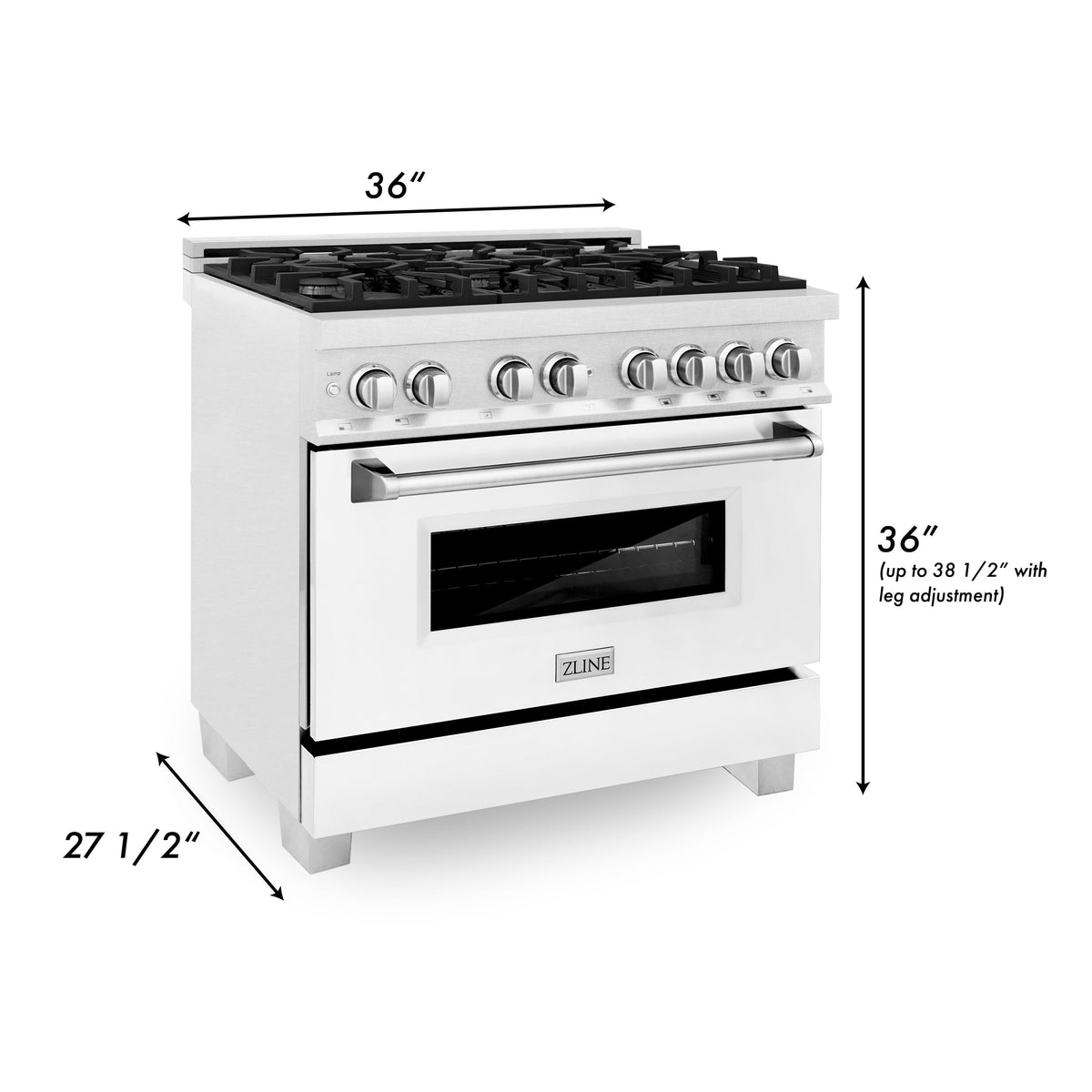 ZLINE 36 in. Kitchen Package with DuraSnow Stainless Steel Dual Fuel Range with White Matte Door and Convertible Vent Range Hood (2KP-RASWMRH36) - MyBBQDirect