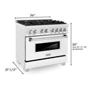 ZLINE 36 in. Kitchen Package with DuraSnow Stainless Steel Dual Fuel Range with White Matte Door and Convertible Vent Range Hood (2KP-RASWMRH36) - MyBBQDirect