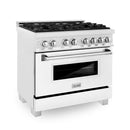 ZLINE 36 in. Kitchen Package with DuraSnow Stainless Steel Dual Fuel Range with White Matte Door and Convertible Vent Range Hood (2KP-RASWMRH36) - MyBBQDirect