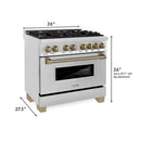 ZLINE 36 in. Autograph Edition Kitchen Package with Stainless Steel Dual Fuel Range, Range Hood and Dishwasher with Champagne Bronze Accents (3AKP-RARHDWM36-CB) - MyBBQDirect