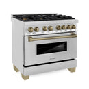 ZLINE 36 in. Autograph Edition Kitchen Package with Stainless Steel Dual Fuel Range, Range Hood and Dishwasher with Champagne Bronze Accents (3AKP-RARHDWM36-CB) - MyBBQDirect