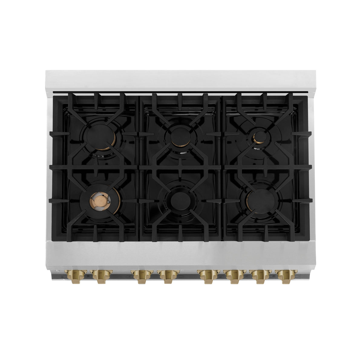 ZLINE 36 in. Autograph Edition Kitchen Package with Stainless Steel Dual Fuel Range, Range Hood and Dishwasher with Champagne Bronze Accents (3AKP-RARHDWM36-CB) - MyBBQDirect
