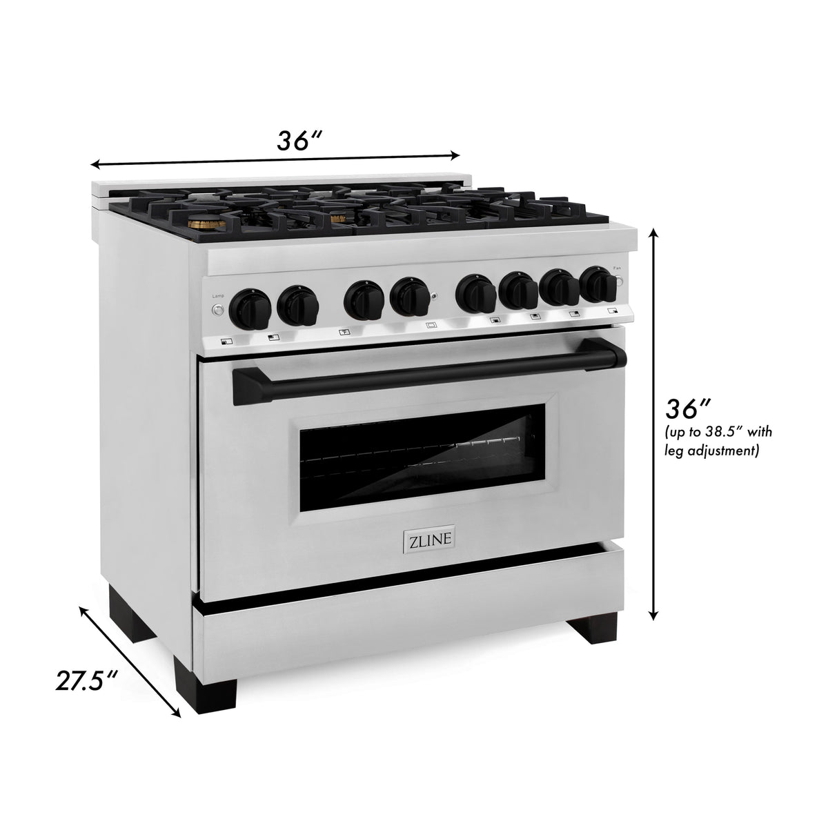 ZLINE 36 in. Autograph Edition Kitchen Package with Stainless Steel Dual Fuel Range, Range Hood and Dishwasher with Matte Black Accents (3AKP-RARHDWM36-MB) - MyBBQDirect