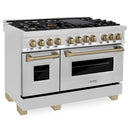 ZLINE 48 in. Autograph Edition Kitchen Package with Stainless Steel Dual Fuel Range and Range Hood with Champagne Bronze Accents (2AKP-RARH48-CB) - MyBBQDirect