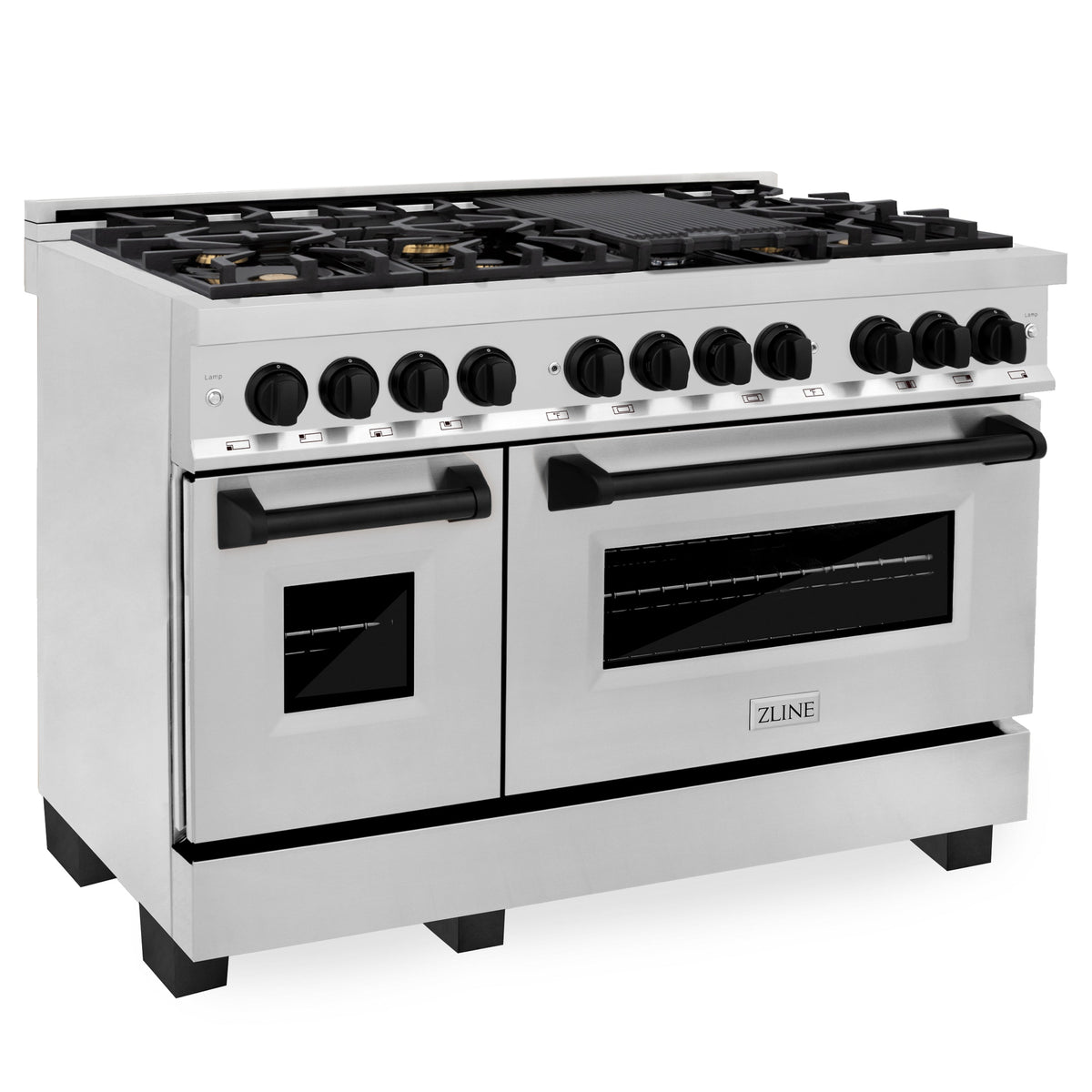 ZLINE 48 in. Autograph Edition Kitchen Package with Stainless Steel Dual Fuel Range and Range Hood with Matte Black Accents (2AKP-RARH48-MB) - MyBBQDirect