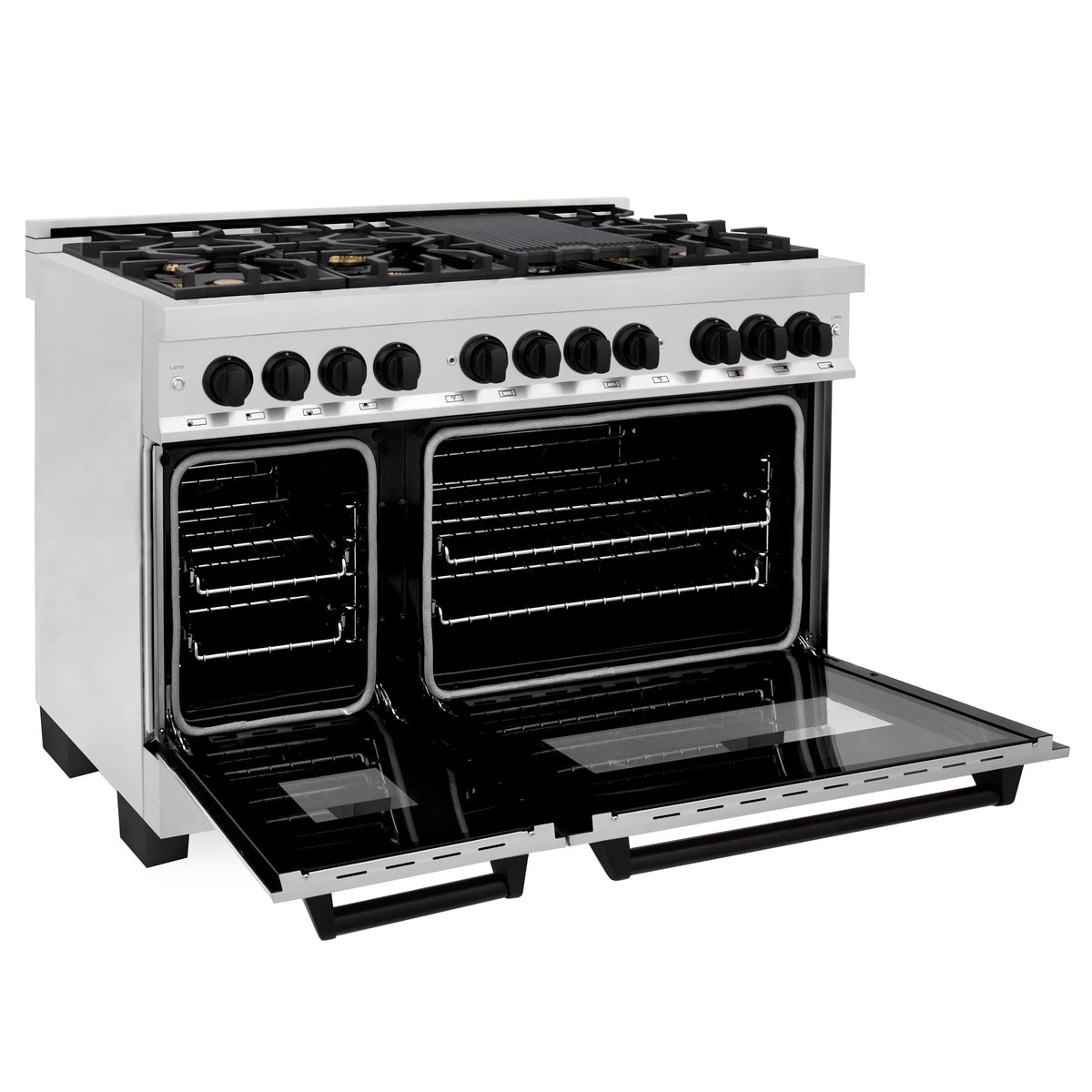 ZLINE 48 in. Autograph Edition Kitchen Package with Stainless Steel Dual Fuel Range and Range Hood with Matte Black Accents (2AKP-RARH48-MB) - MyBBQDirect