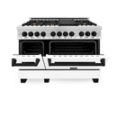 ZLINE 48 in. Autograph Edition Kitchen Package with Stainless Steel Dual Fuel Range with White Matte Door and Range Hood with Matte Black Accents (2AKP-RAWMRH48-MB) - MyBBQDirect