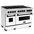 ZLINE 48 in. Autograph Edition Kitchen Package with Stainless Steel Dual Fuel Range with White Matte Door and Range Hood with Matte Black Accents (2AKP-RAWMRH48-MB) - MyBBQDirect