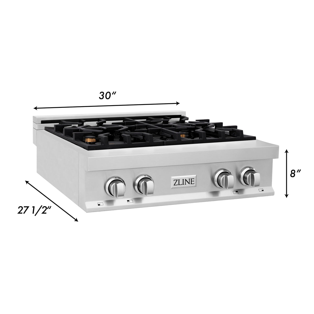 ZLINE 30 in. Porcelain Gas Stovetop with 4 Gas Burners (RT30) Available with Brass Burners - MyBBQDirect