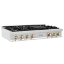 ZLINE Autograph Edition 48 in. Porcelain Rangetop with 7 Gas Burners in Stainless Steel with Accents (RTZ-48)