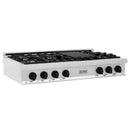ZLINE Autograph Edition 48 in. Porcelain Rangetop with 7 Gas Burners in Stainless Steel with Accents (RTZ-48)