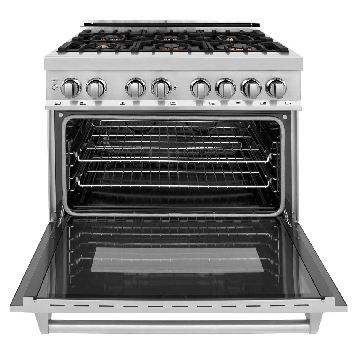 ZLINE 36 in. 4.6 cu. ft. Electric Oven and Gas Cooktop Dual Fuel Range with Griddle and Brass Burners in Stainless Steel (RA-BR-GR-36) - MyBBQDirect