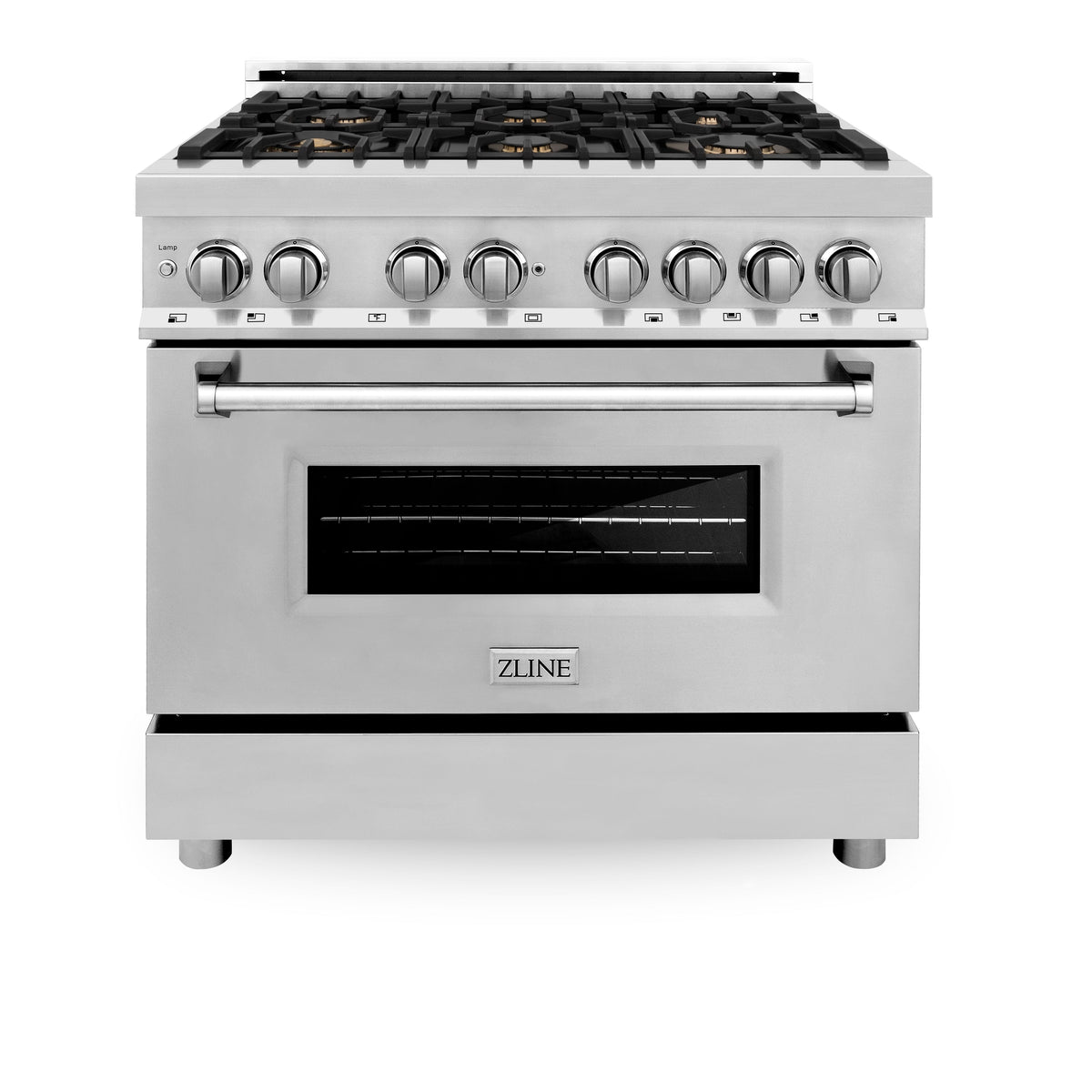 ZLINE 36 in. 4.6 cu. ft. Electric Oven and Gas Cooktop Dual Fuel Range with Griddle and Brass Burners in Stainless Steel (RA-BR-GR-36) - MyBBQDirect