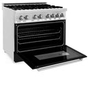 ZLINE 36 in. Kitchen Package with Stainless Steel Dual Fuel Range with Black Matte Door and Convertible Vent Range Hood (2KP-RABLMRH36) - MyBBQDirect