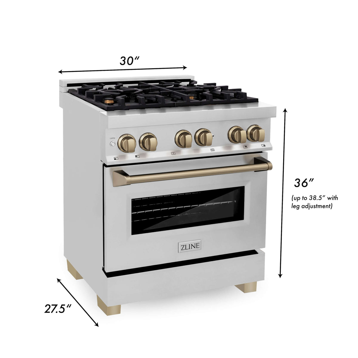 ZLINE 30 in. Autograph Edition Kitchen Package with Stainless Steel Dual Fuel Range and Range Hood with Champagne Bronze Accents (3AKP-RARHDWM30-CB) - MyBBQDirect
