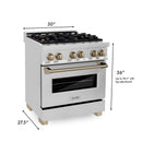 ZLINE 30 in. Autograph Edition Kitchen Package with Stainless Steel Dual Fuel Range and Range Hood with Champagne Bronze Accents (2AKP-RARH30-CB)