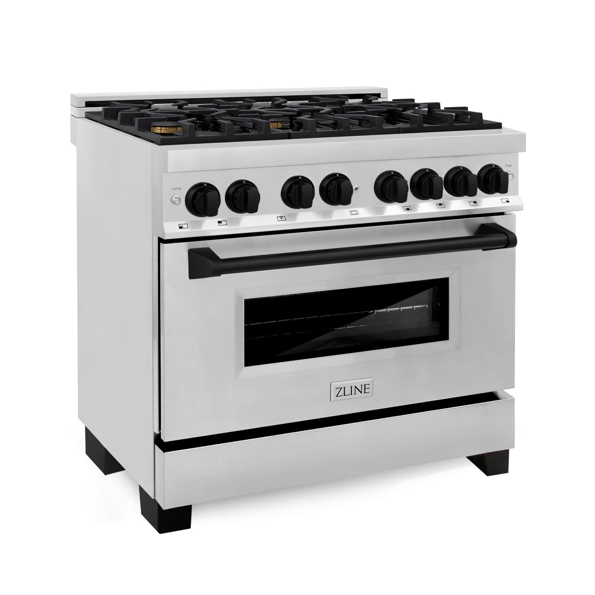ZLINE 36 in. Autograph Edition Kitchen Package with Stainless Steel Dual Fuel Range, Range Hood and Dishwasher with Matte Black Accents (3AKP-RARHDWM36-MB) - MyBBQDirect
