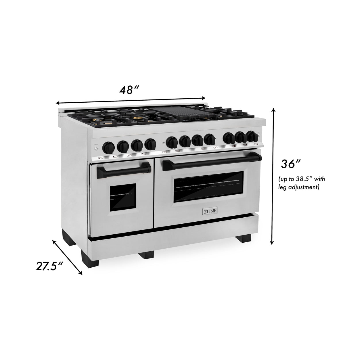 ZLINE 48 in. Autograph Edition Kitchen Package with Stainless Steel Dual Fuel Range and Range Hood with Matte Black Accents (2AKP-RARH48-MB) - MyBBQDirect