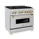 ZLINE 36 in. Autograph Edition Kitchen Package with Stainless Steel Dual Fuel Range and Range Hood with Polished Gold Accents (2AKP-RARH36-G)