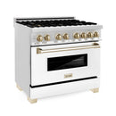 ZLINE 36 in. Autograph Edition Kitchen Package with Stainless Steel Dual Fuel Range with White Matte Door and Range Hood with Polished Gold Accents (2AKP-RAWMRH36-G) - MyBBQDirect