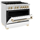 ZLINE 36 in. Autograph Edition Kitchen Package with Stainless Steel Dual Fuel Range with White Matte Door and Range Hood with Polished Gold Accents (2AKP-RAWMRH36-G) - MyBBQDirect