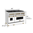 ZLINE 48 in. Autograph Edition Kitchen Package with Stainless Steel Dual Fuel Range with White Matte Door and Range Hood with Champagne Bronze Accents (2AKP-RAWMRH48-CB) - MyBBQDirect