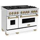 ZLINE 48 in. Autograph Edition Kitchen Package with Stainless Steel Dual Fuel Range with White Matte Door and Range Hood with Champagne Bronze Accents (2AKP-RAWMRH48-CB) - MyBBQDirect