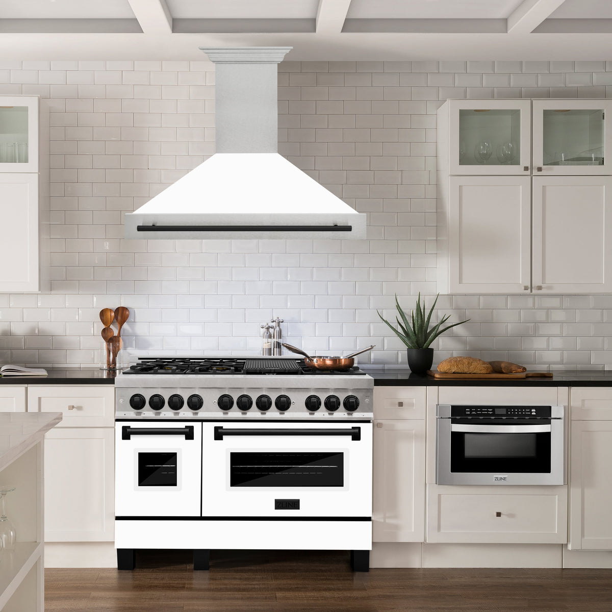 ZLINE 48 in. Autograph Edition Fingerprint Resistant Stainless Steel Range Hood with White Matte Shell and Accented Handle (8654SNZ-WM48) - MyBBQDirect