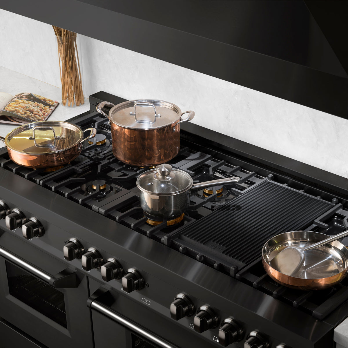 ZLINE 60 in. 7.4 cu. ft. Dual Fuel Range with Gas Stove and Electric Oven in Black Stainless Steel with Brass Burners (RAB-60) - MyBBQDirect