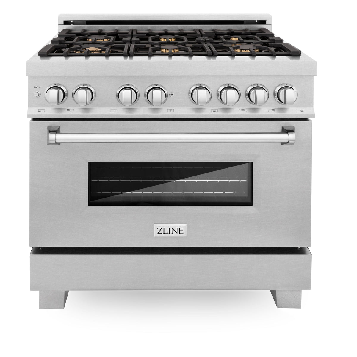 ZLINE 36 in. Professional Dual Fuel Range in Fingerprint Resistant Stainless Steel with Brass Burners and Reversible Griddle (RAS-SN-BR-GR-36) - MyBBQDirect