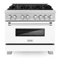 ZLINE 36 in. Kitchen Package with DuraSnow Stainless Steel Dual Fuel Range with White Matte Door and Convertible Vent Range Hood (2KP-RASWMRH36) - MyBBQDirect