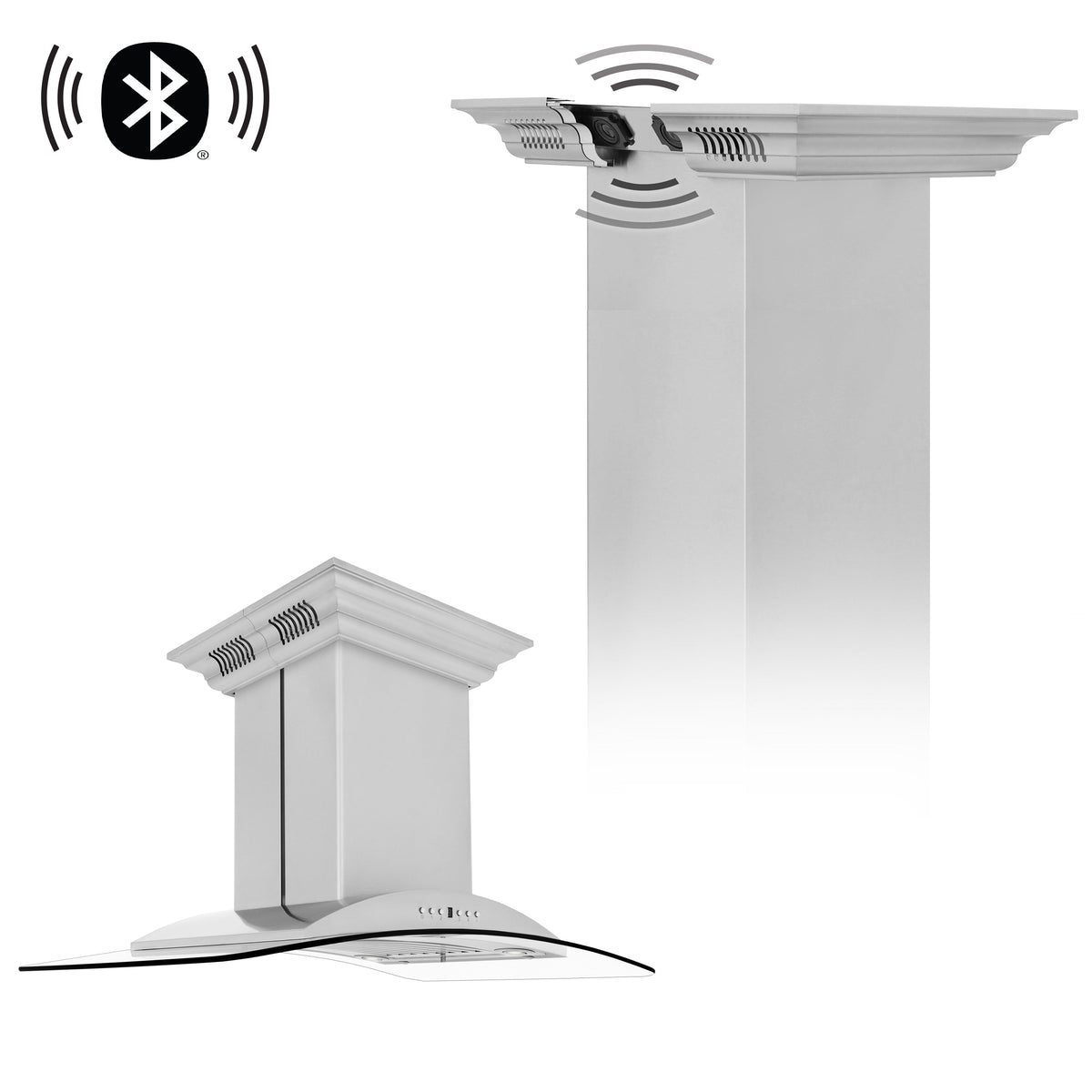 ZLINE Island Mount Range Hood in Stainless Steel with Built-in ZLINE CrownSound Bluetooth Speakers (GL9iCRN-BT) - MyBBQDirect
