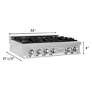 ZLINE 36 in. Porcelain Gas Stovetop with 6 Gas Burners (RT36) Available with Brass Burners - MyBBQDirect