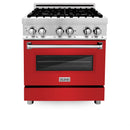 ZLINE 30 in. Kitchen Package with DuraSnow Stainless Steel Dual Fuel Range with Red Matte Door and Convertible Vent Range Hood (2KP-RARMRH30) - MyBBQDirect