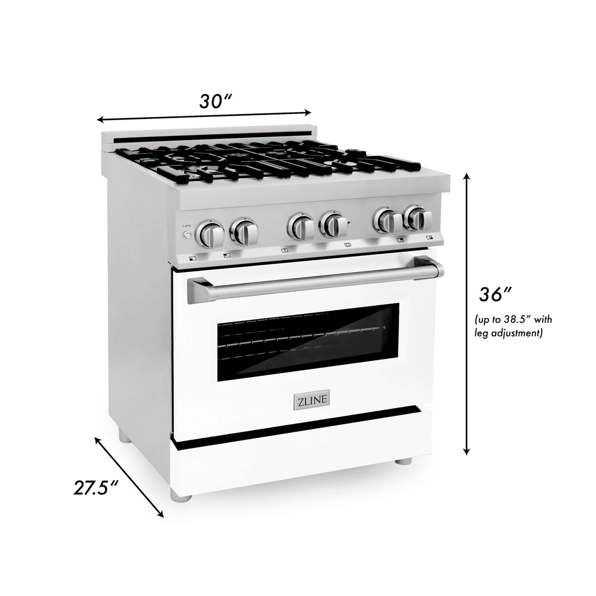 ZLINE 30 in. 4.0 cu. ft. Electric Oven and Gas Cooktop Dual Fuel Range with Griddle and White Matte Door in Stainless Steel (RA-WM-GR-30) - MyBBQDirect