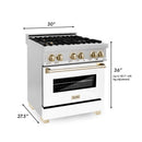 ZLINE 30 in. Autograph Edition Kitchen Package with Stainless Steel Dual Fuel Range with White Matte Door and Range Hood with Polished Gold Accents (2AKP-RAWMRH30-G)