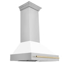 ZLINE 36 in. Autograph Edition Kitchen Package with Stainless Steel Dual Fuel Range with White Matte Door and Range Hood with Polished Gold Accents (2AKP-RAWMRH36-G) - MyBBQDirect