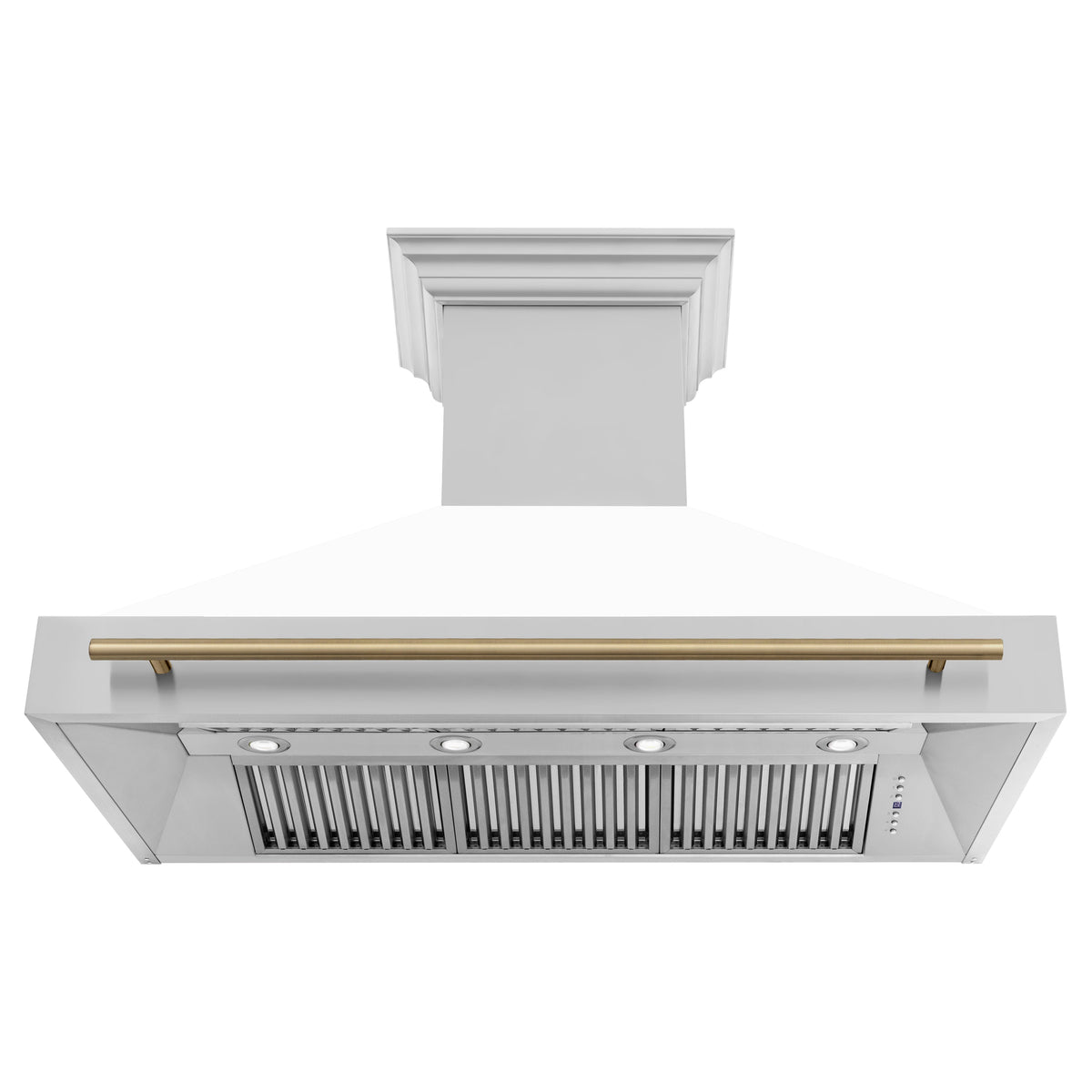 ZLINE 48 in. Autograph Edition Kitchen Package with Stainless Steel Dual Fuel Range with White Matte Door and Range Hood with Champagne Bronze Accents (2AKP-RAWMRH48-CB) - MyBBQDirect