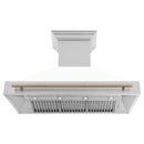 ZLINE 48 in. Autograph Edition Kitchen Package with Stainless Steel Dual Fuel Range with White Matte Door and Range Hood with Champagne Bronze Accents (2AKP-RAWMRH48-CB) - MyBBQDirect
