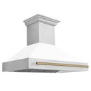 ZLINE 48 in. Autograph Edition Kitchen Package with Stainless Steel Dual Fuel Range with White Matte Door and Range Hood with Champagne Bronze Accents (2AKP-RAWMRH48-CB) - MyBBQDirect