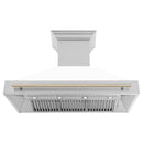 ZLINE 48 in. Autograph Edition Kitchen Package with Stainless Steel Dual Fuel Range with White Matte Door and Range Hood with Polished Gold Accents (2AKP-RAWMRH48-G)