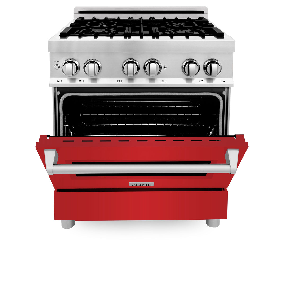 ZLINE 30 in. Kitchen Package with DuraSnow Stainless Steel Dual Fuel Range with Red Matte Door and Convertible Vent Range Hood (2KP-RARMRH30) - MyBBQDirect