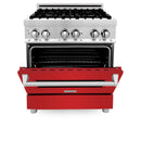 ZLINE 30 in. Kitchen Package with DuraSnow Stainless Steel Dual Fuel Range with Red Matte Door and Convertible Vent Range Hood (2KP-RARMRH30) - MyBBQDirect