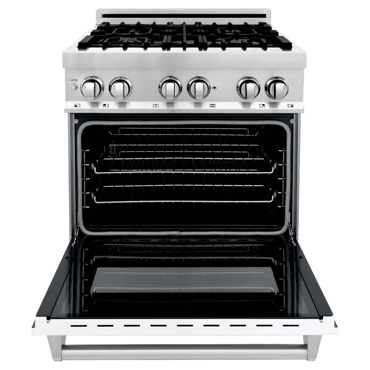ZLINE 30 in. 4.0 cu. ft. Electric Oven and Gas Cooktop Dual Fuel Range with Griddle and White Matte Door in Stainless Steel (RA-WM-GR-30) - MyBBQDirect