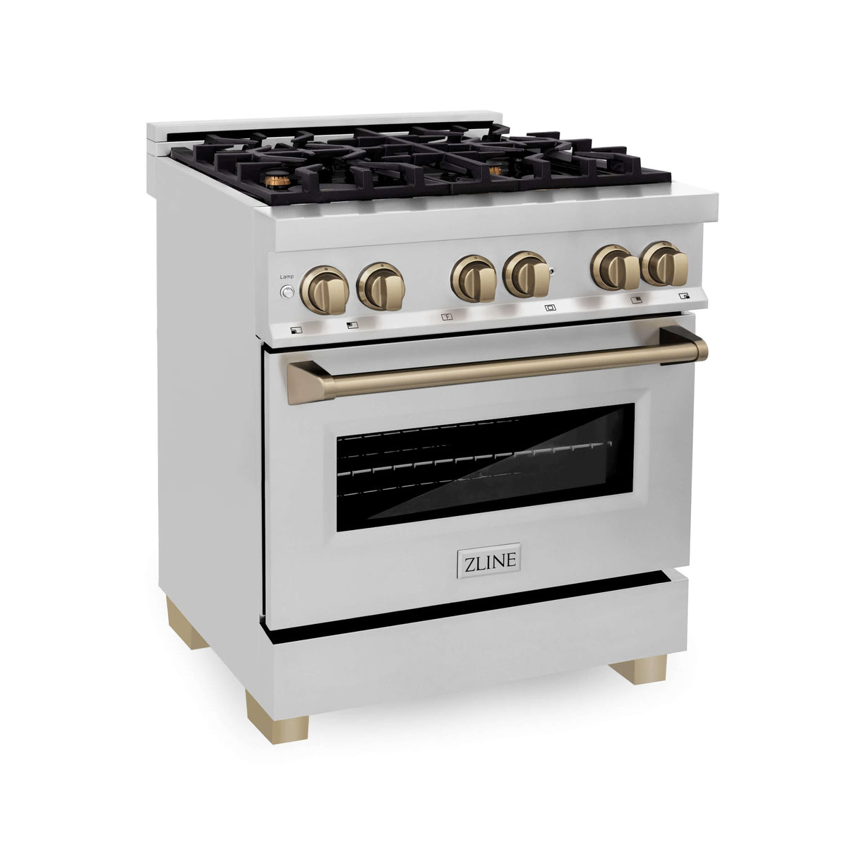 ZLINE 30 in. Autograph Edition Kitchen Package with Stainless Steel Dual Fuel Range and Range Hood with Champagne Bronze Accents (3AKP-RARHDWM30-CB) - MyBBQDirect